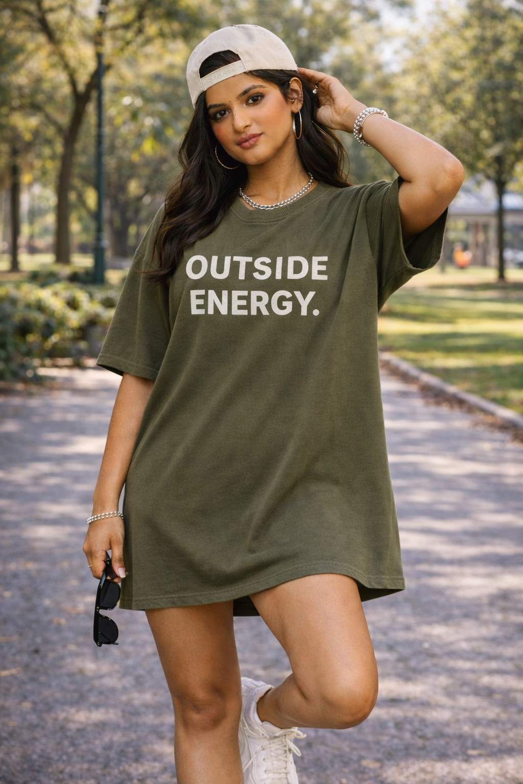 Olive Green Oversized T-Shirt Dress for Women | Indian Gen Z Girls