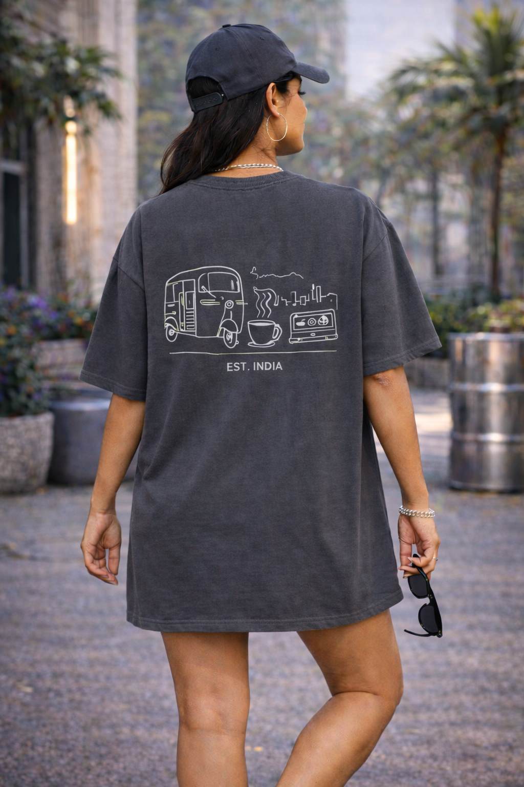 Charcoal Grey Oversized T-Shirt Dress for Women | Indian Gen Z Girls - Image 2