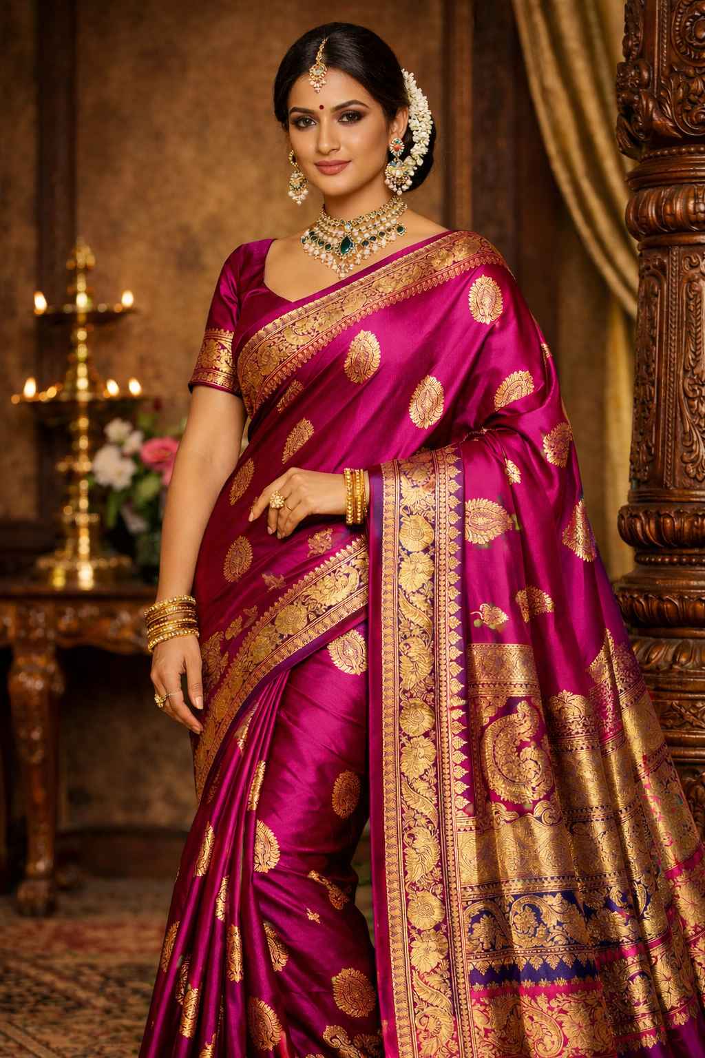 Rani Pink Premium Silk Saree