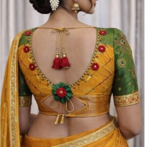 Mustard Yellow & Bottle Green Designer Blouse