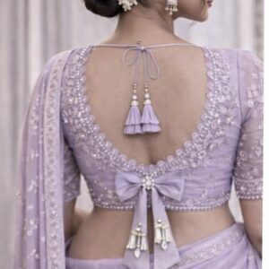 Lavender Pearl-Embroidered Designer Blouse with Bow Tie-Up Back