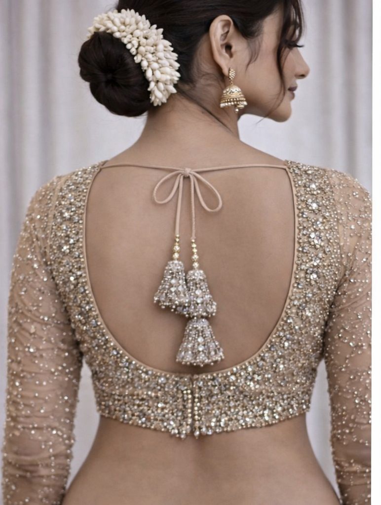 Champagne Gold Heavy Stone Designer Blouse - Image 2