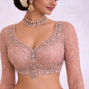 Pastel Pink Heavy Stone Work Designer Blouse