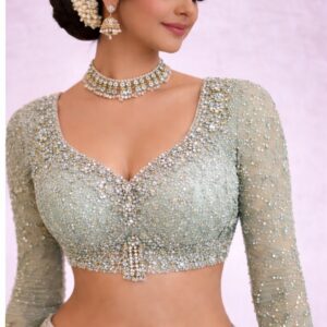 Mint Green Heavy Stone Work Designer Blouse