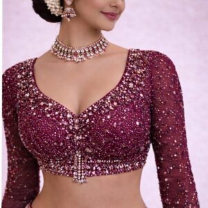 Wine Maroon Heavy Stone Work Designer Blouse