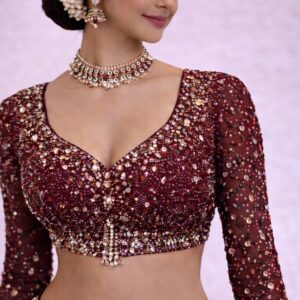 Red Heavy Stone Work Designer Blouse