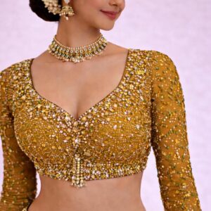 Mustard Yellow Heavy Stone Work Designer Blouse