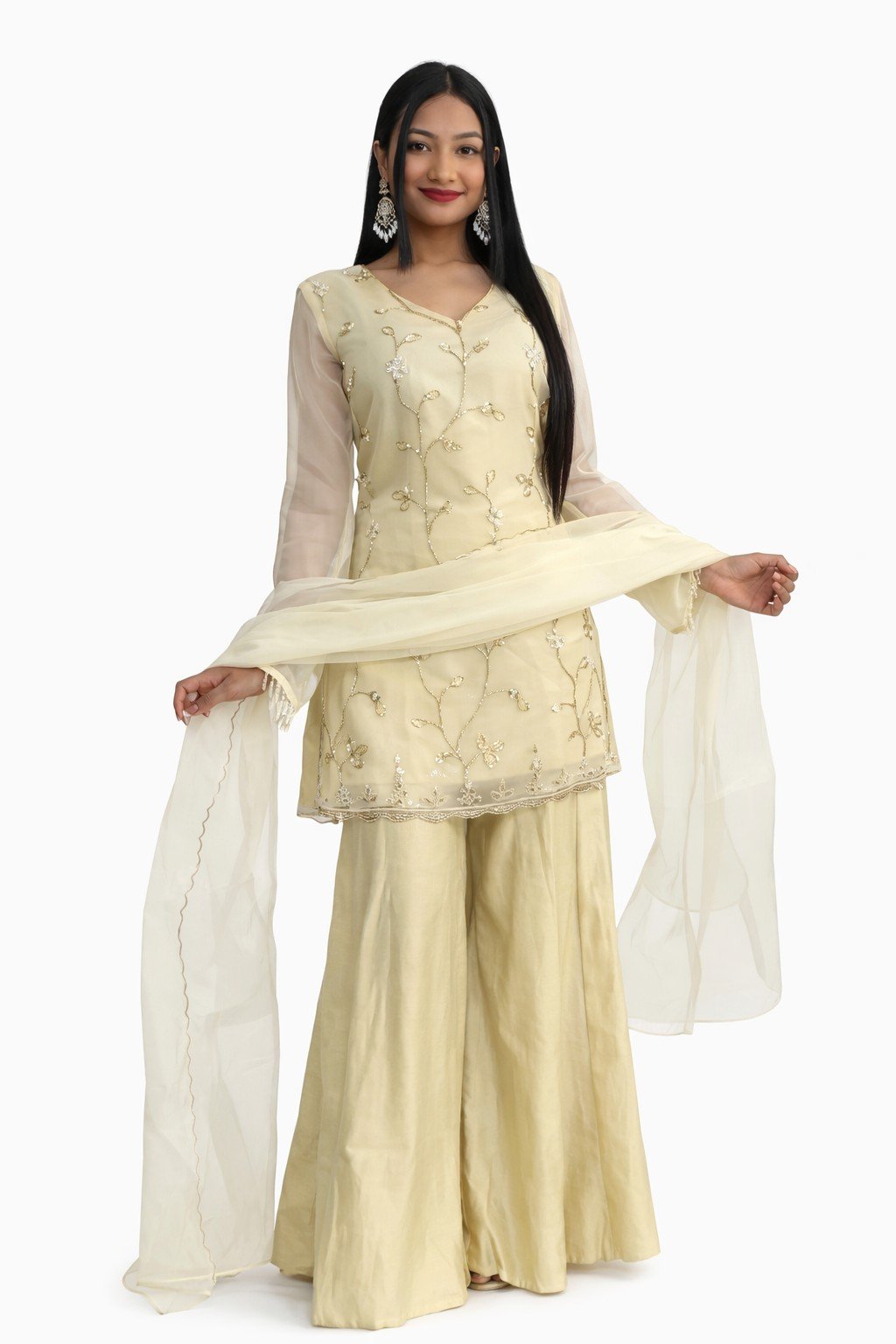 Cream Embroidered Sharara Set – Premium Party Wear