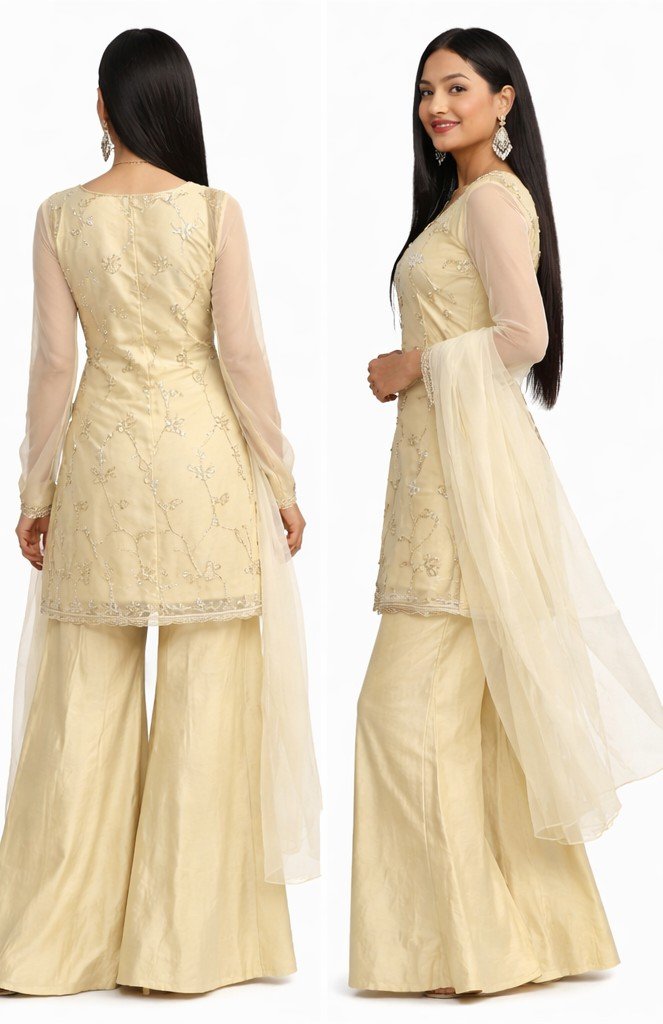 Cream Embroidered Sharara Set – Premium Party Wear