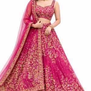 Women Hot Pink Party Wear Lehenga Choli with Heavy Embroidery & Net Dupatta Buy Now