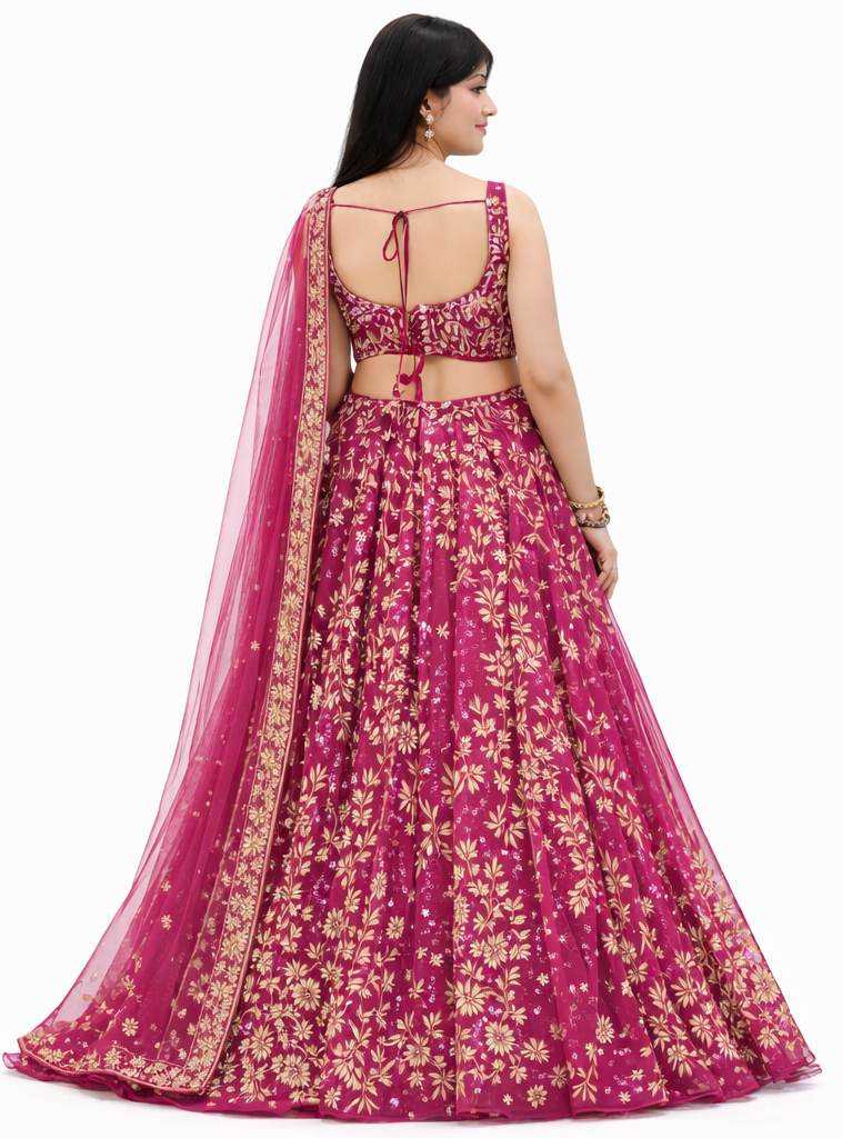 Women Hot Pink Party Wear Lehenga Choli Vaxriva - Image 3