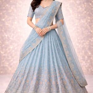 Ice Blue Wedding Wear Lehenga Choli for Women Vaxriva