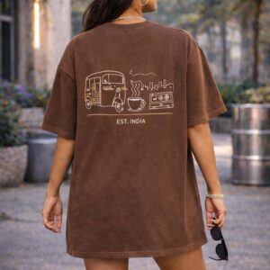 Mocha Brown Oversized T-Shirt Dress for Women | Indian Gen Z Streetwear | Minimal EST. INDIA Back Print