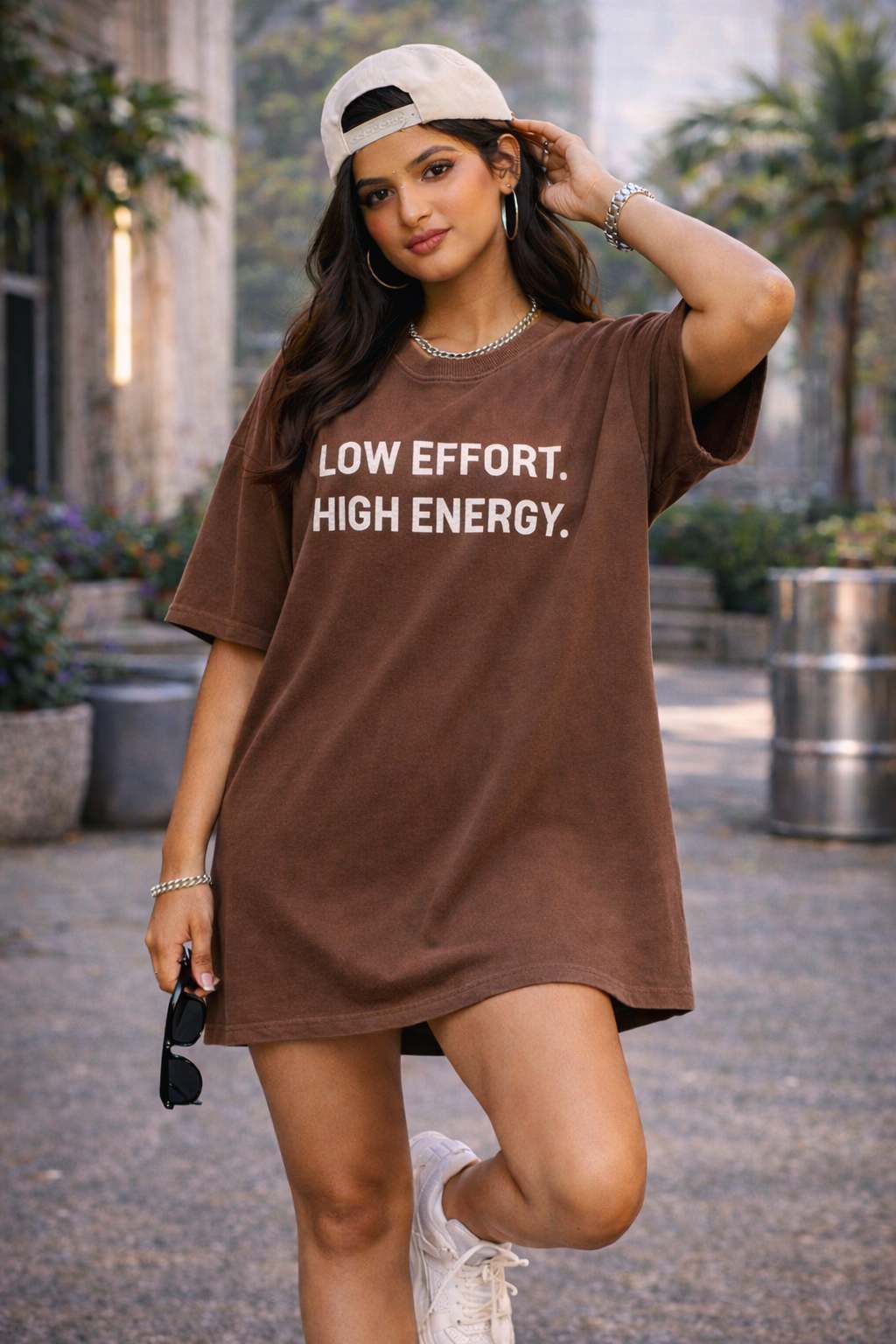 Mocha Brown Oversized T-Shirt Dress for Women | Indian Gen Z Streetwear | Minimal EST. INDIA Back Print
