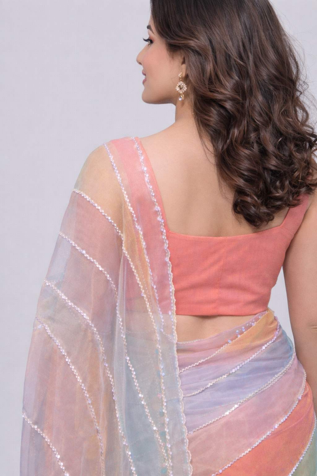 Premium Soft Pastel Organza Saree with Silver Border – Party & Festive Wear - Image 5