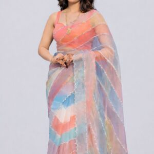 Premium Soft Pastel Organza Saree with Silver Border – Party & Festive Wear