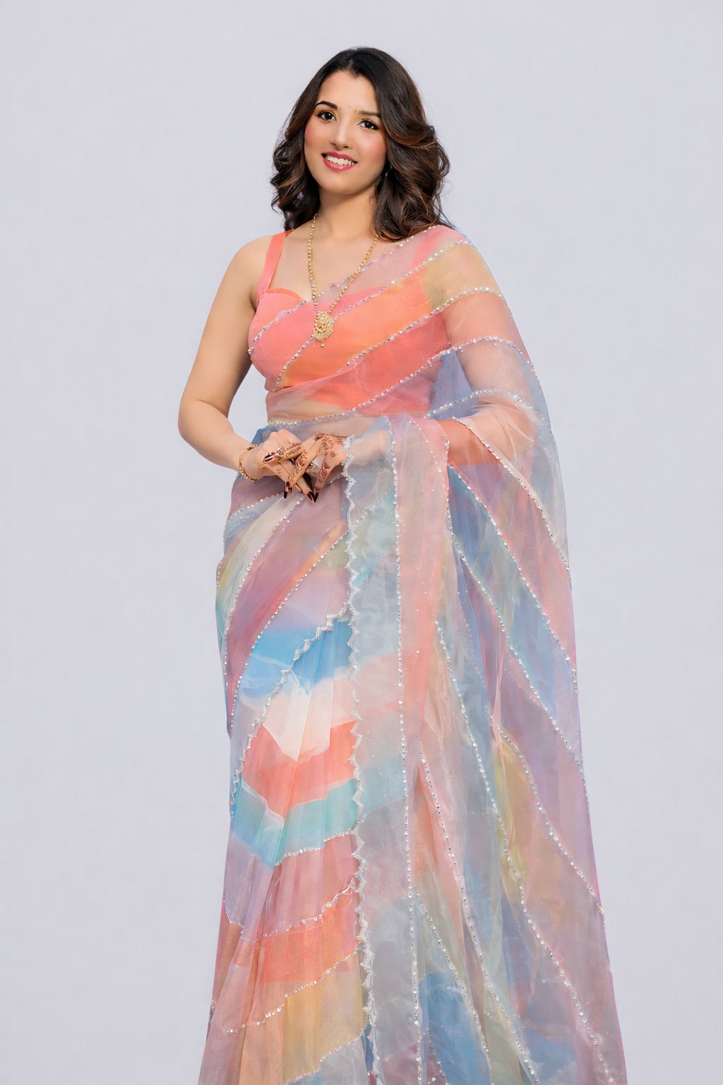 Premium Soft Pastel Organza Saree with Silver Border – Party & Festive Wear