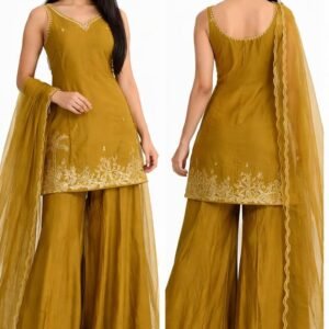 Olive Green Embroidered Sharara Set – Party & Festive Wear