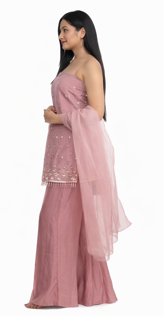 Dusty Pink Embellished Sharara Suit – Premium Look - Image 3