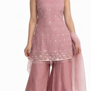 Dusty Pink Embellished Sharara Suit – Premium Look