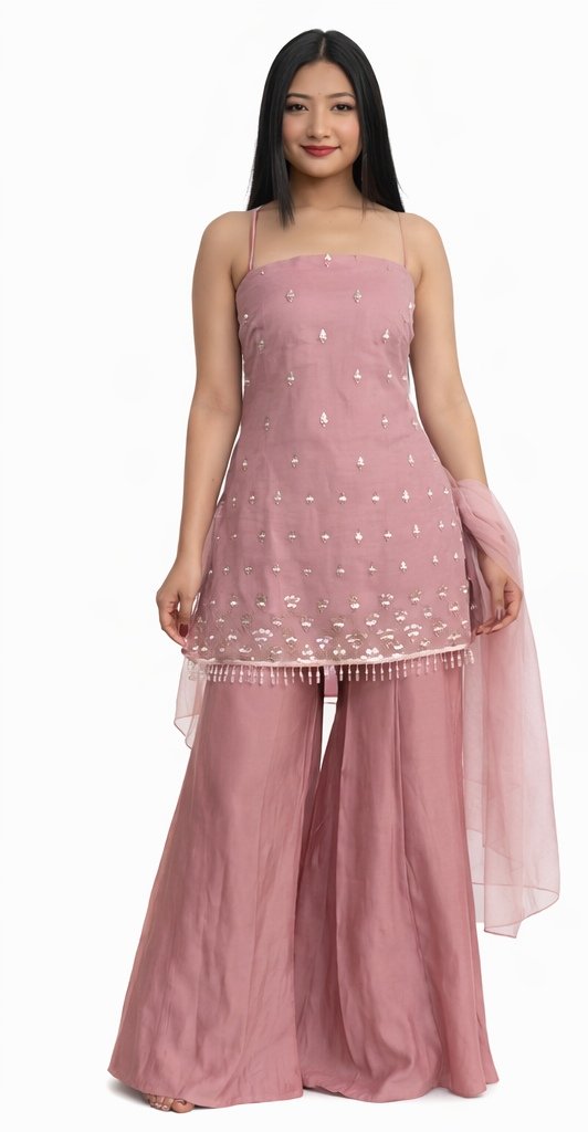 Dusty Pink Embellished Sharara Suit – Premium Look
