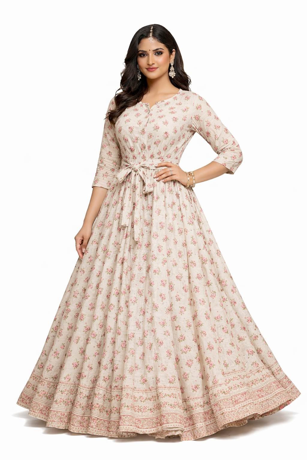 Premium Floral Cotton Maxi Gown – Soft Fabric
