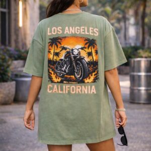 Sage Green Oversized T-Shirt Dress for Women | Gen Z Streetwear | Los Angeles California Back Print