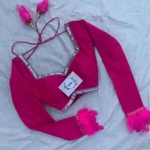 Hot Pink Designer Mirror Work Saree Blouse