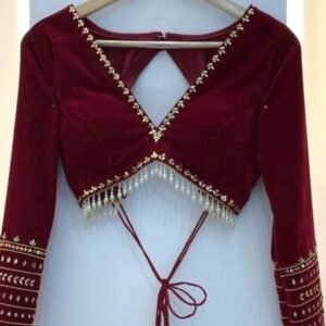 Maroon Velvet Designer Cutwork Saree Blouse