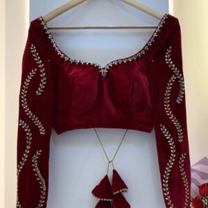 Maroon Velvet Designer Sweetheart Neck Saree Blouse