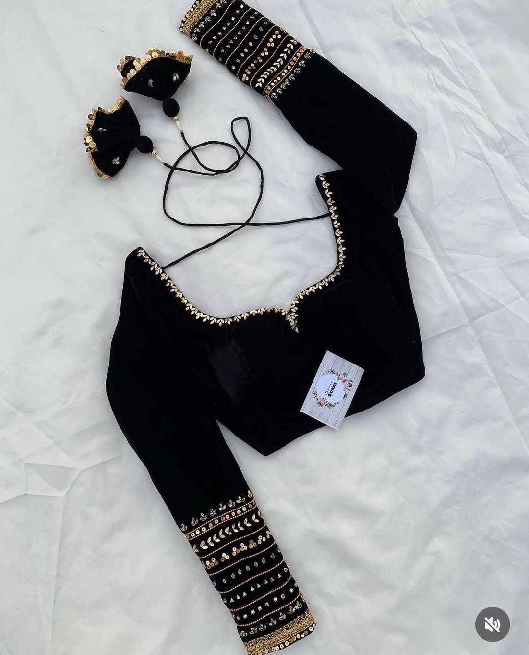 Black Designer Mirror Work Full Sleeve Saree Blouse