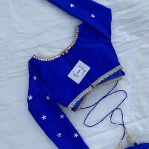 Royal Blue Designer Mirror Work Saree Blouse