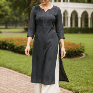 Black Women Embroidered Straight Kurta