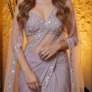 Lavender Crystal Net Designer Saree