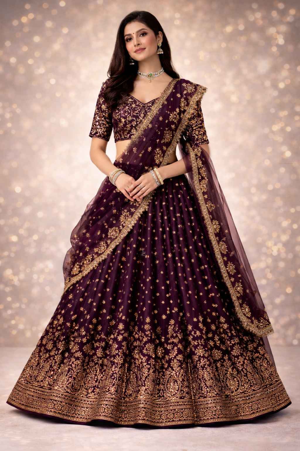Wine Purple Wedding Wear Lehenga Choli for Women