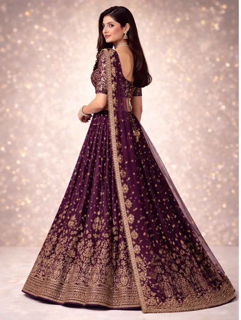 Wine Purple Wedding Wear Lehenga Choli for Women - Image 3