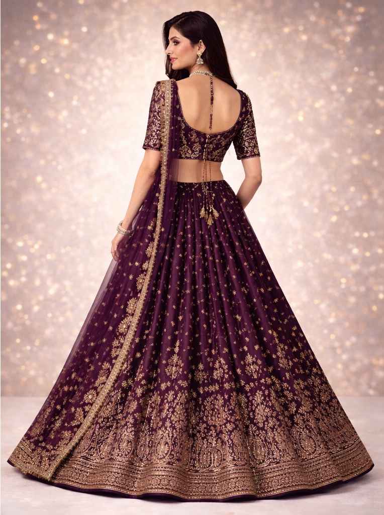 Wine Purple Wedding Wear Lehenga Choli for Women - Image 2