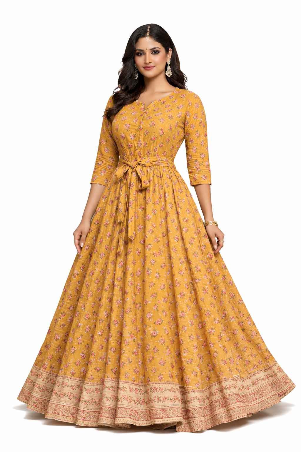 Floral Printed Cotton Maxi Gown – Premium Daily Wear