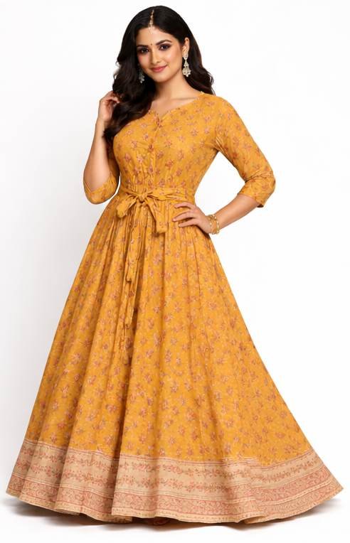 Floral Printed Cotton Maxi Gown - Premium Daily Wear - Image 4