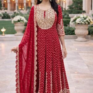 Red Embroidered Anarkali Kurta Set with Dupatta for Women – Festive & Wedding Wear
