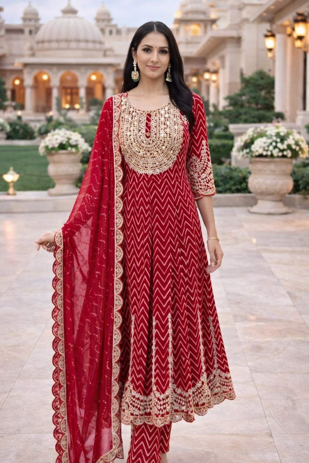 Red Embroidered Anarkali Kurta Set with Dupatta for Women – Festive & Wedding Wear