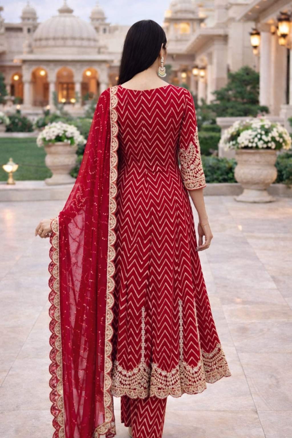 Red Embroidered Anarkali Kurta Set with Dupatta for Women – Festive & Wedding Wear - Image 2
