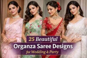 25 Beautiful Organza Saree Designs for Wedding & Party